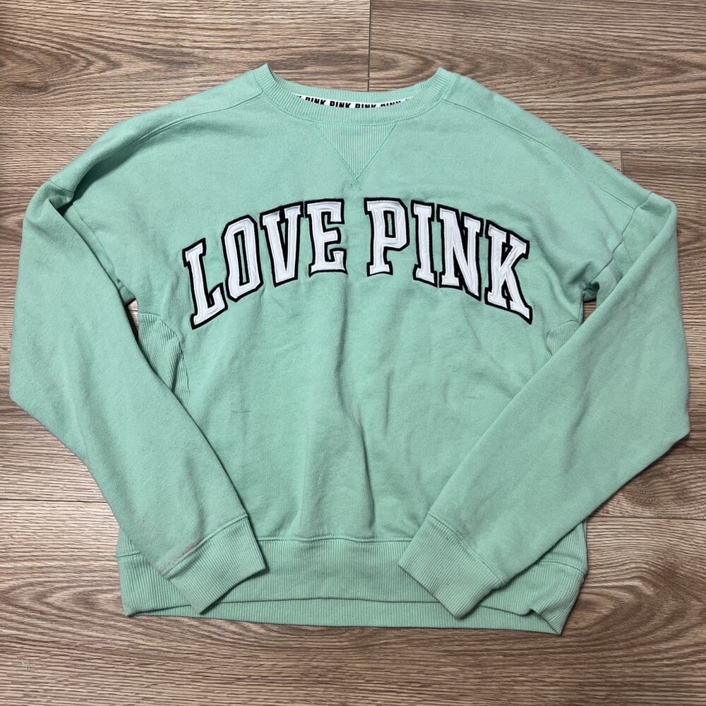 Victoria's Secret Women’s Green “Love Pink” Crew Neck Sweatshirt Size XS (A41)